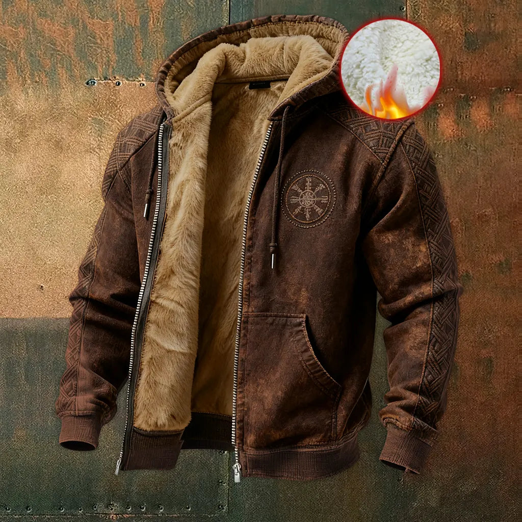 Nordic Viking Style Retro Rune Casual Long-Sleeve Warm Fleece Hoodie