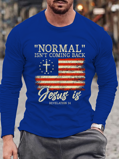 Normal Isn't Coming Back, Jesus is with Flag Cotton Long Sleeve T-Shirt