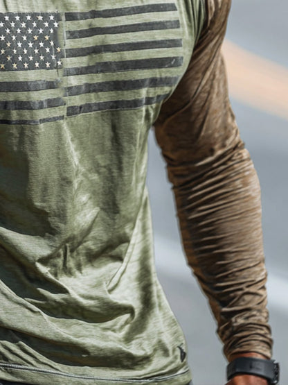 Men's Outdoor Sun-Protective Breathable and Cooling Long Sleeve Hoodie with Flag Print