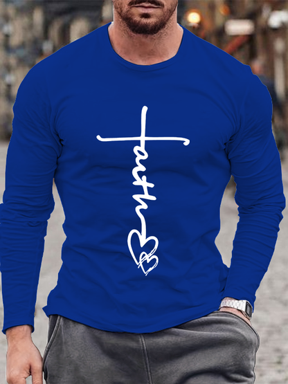 Faith Heart Cross Christian Cotton Long Sleeve T-Shirt