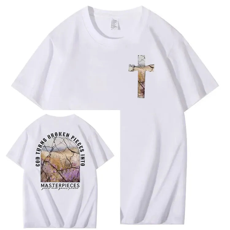 God Turns Broken Pieces Into Masterpieces Christian Pattern Crew Neck T-Shirt
