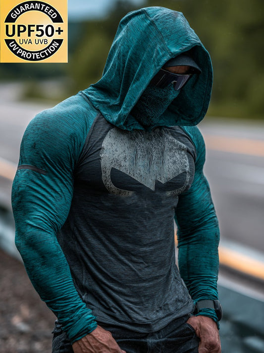 Men's Retro Skull Outdoor Sun Protection Breathable Cooling Mask Hooded Sun Protection Long Sleeve Top