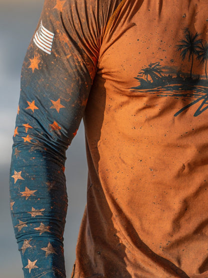 Men's Outdoor Sunscreen Breathable Cool Hooded Printed Surf Long-Sleeve Top