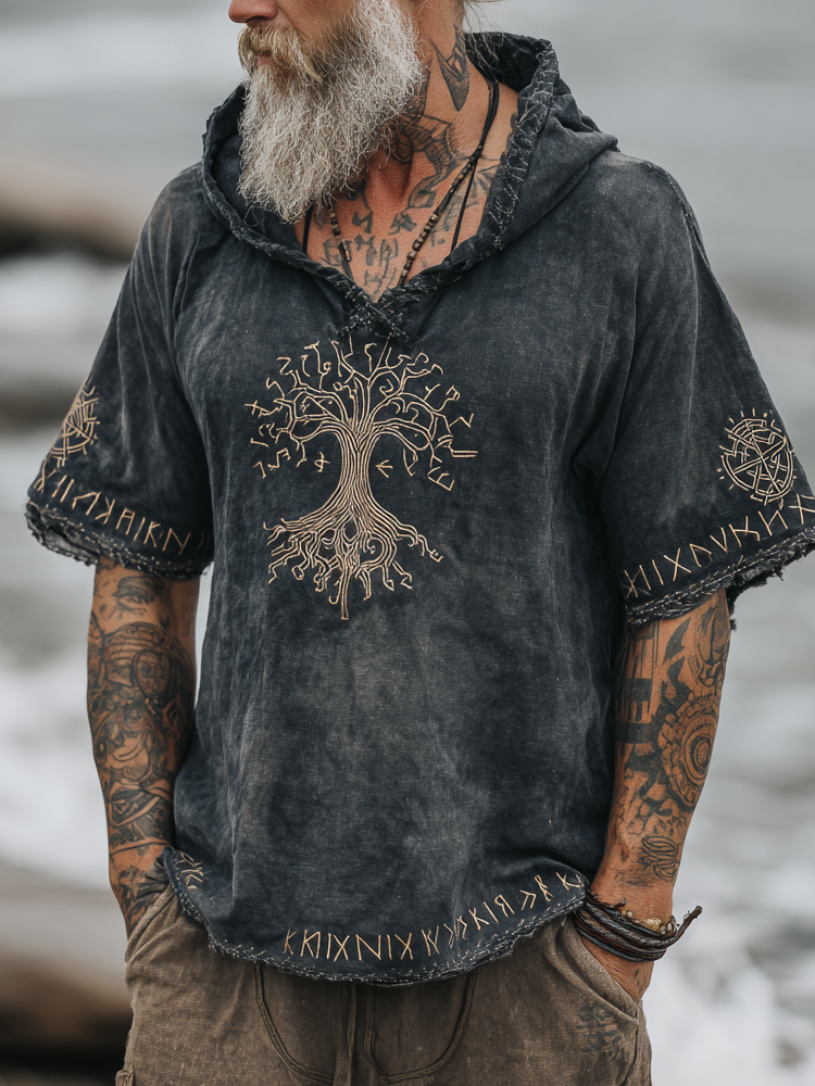 Men's Print Viking Inspired Celtic Knot Pattern Short Sleeve Hoodie