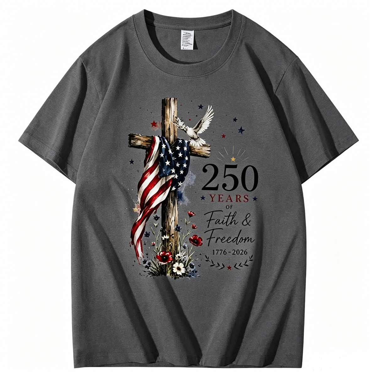 250 Years Faith and Freedom 1776-2026 US Flag Christian CROS T shirt