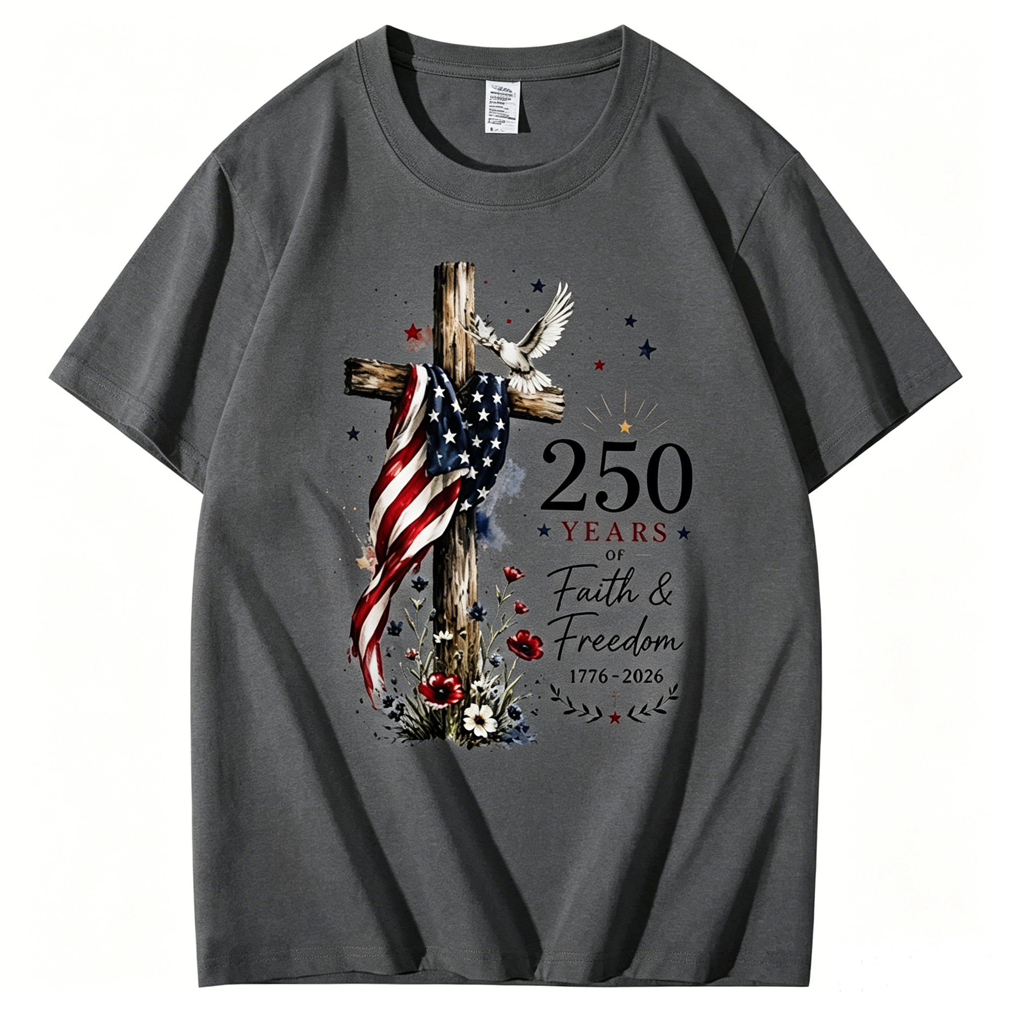 250 Years Faith and Freedom 1776-2026 US Flag Christian CROS T shirt