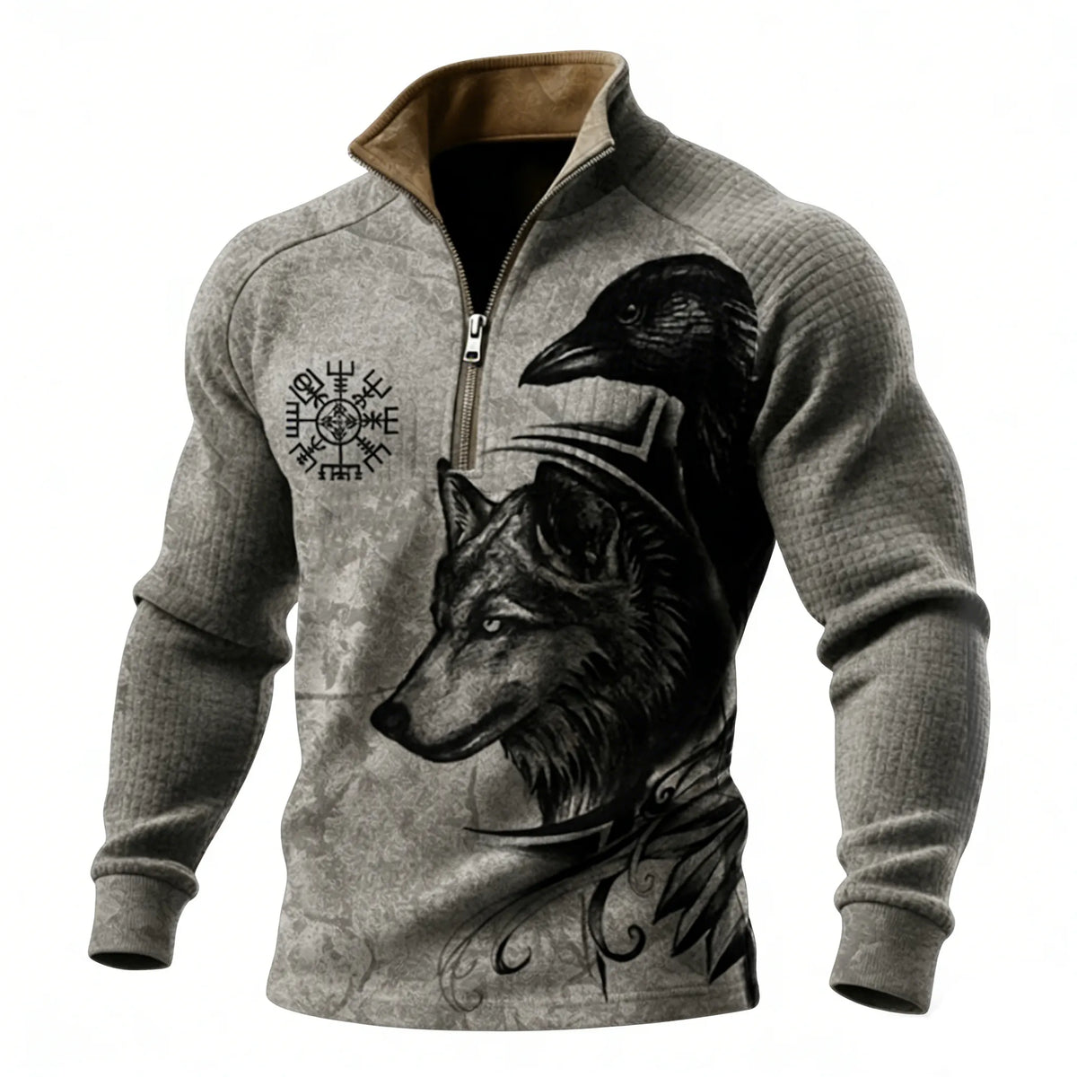 Nordic Viking Style Wolf&Raven Totem Casual Long-Sleeve Shirt