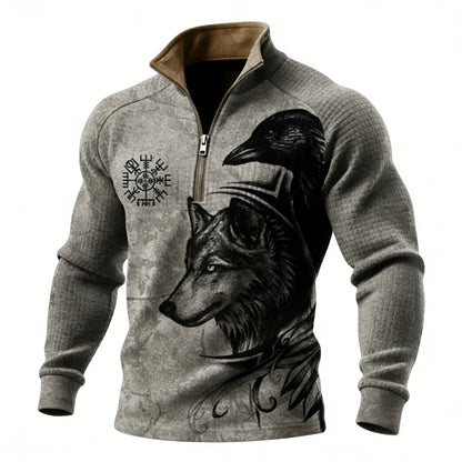 Nordic Viking Style Wolf&Raven Totem Casual Long-Sleeve Shirt