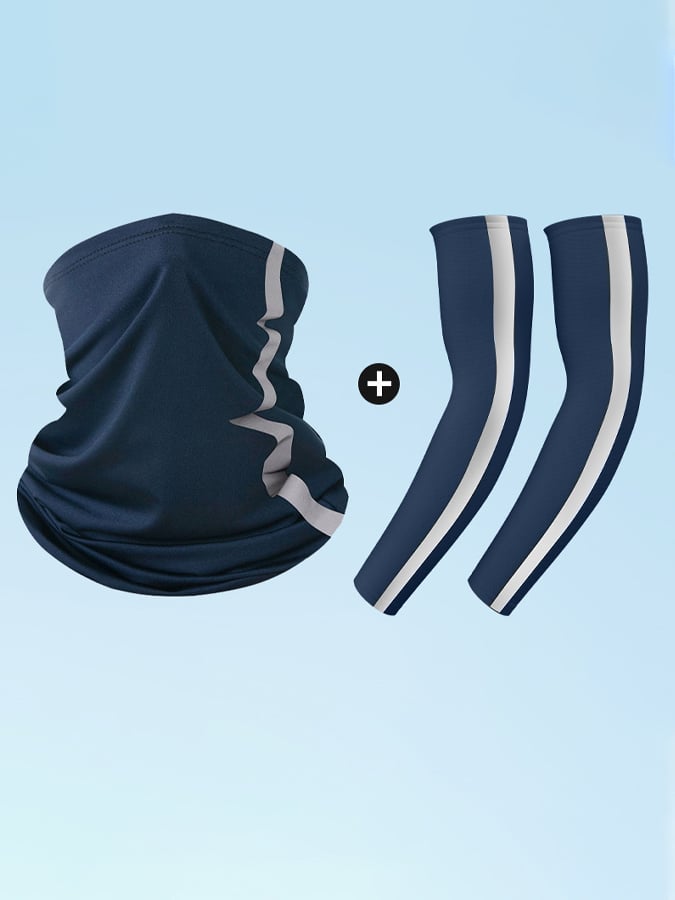 Outdoor Sun Protection Scarf Sleeves Two-Piece Set Reflective Strip Cycling Headscarf Sweat-Absorbent Breathable Sun Protection Scarf Ice Silk