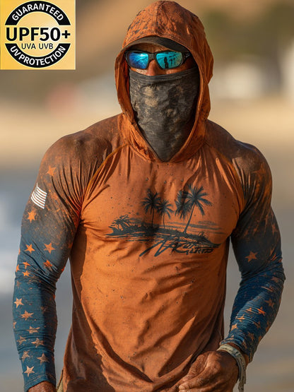 Men's Outdoor Sunscreen Breathable Cool Hooded Printed Surf Long-Sleeve Top