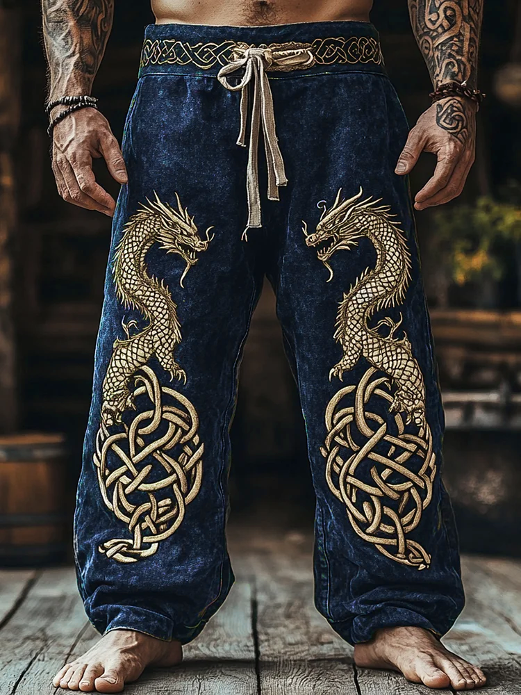 Men's Viking Mythical Art Dragon Graphics Sweatpants