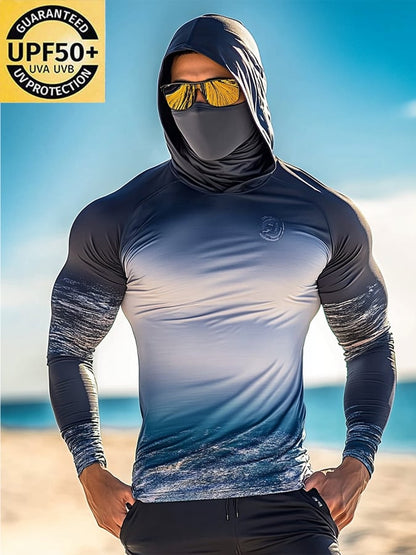 Men's Outdoor Sun Protection Breathable Cool Hooded Sun Protection Long-Sleeved Top