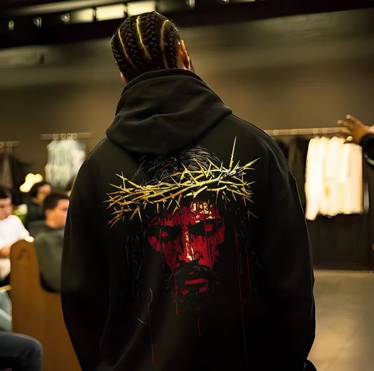 Jesus Golden Crown Of Thorns Printed Pattern Hoodie