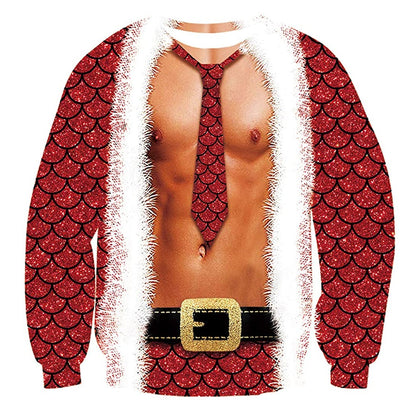 Muscle Mermaid Tie Print Ugly Christmas Sweatshirt