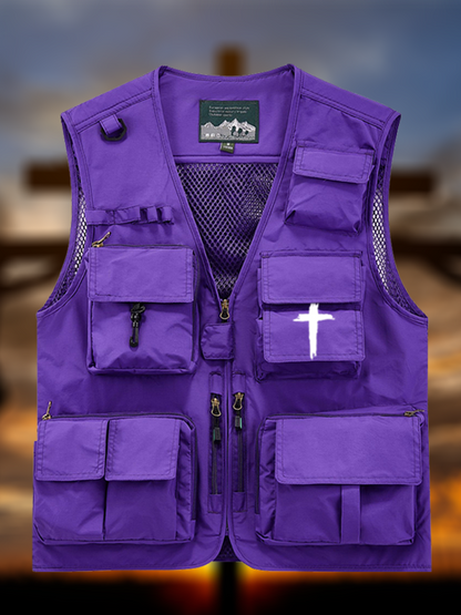 Cross Printed Jesus God Christian Detachable Outdoor Fishing & Hiking Vest