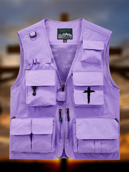 Cross Printed Jesus God Christian Detachable Outdoor Fishing & Hiking Vest