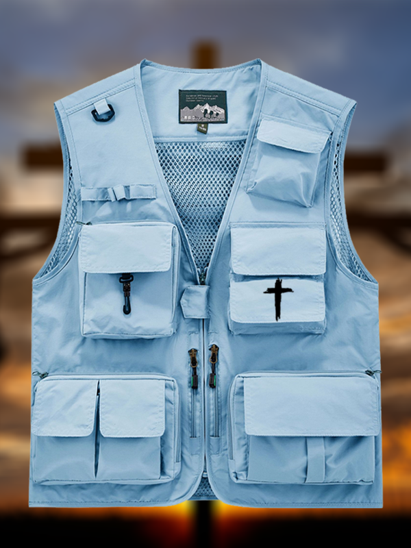 Cross Printed Jesus God Christian Detachable Outdoor Fishing & Hiking Vest