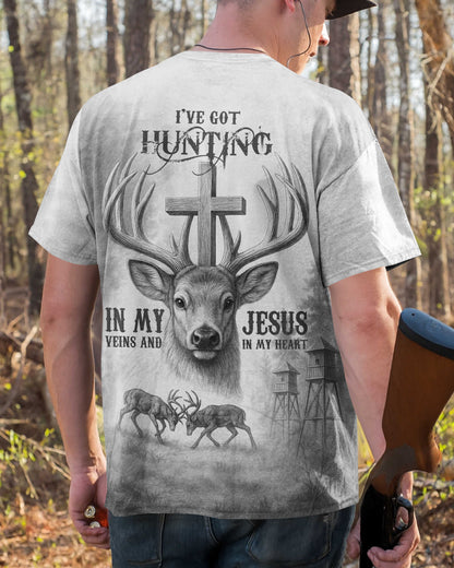 I've Got Hunting In My Veins And Jesus In My Heart All Over Print Grey T-Shirt