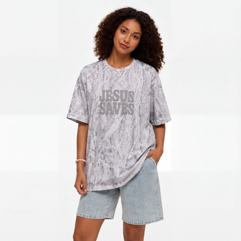 Jesus Saves Christian Puff Printed Camo T-Shirt