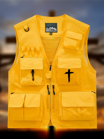 Cross Printed Jesus God Christian Detachable Outdoor Fishing & Hiking Vest