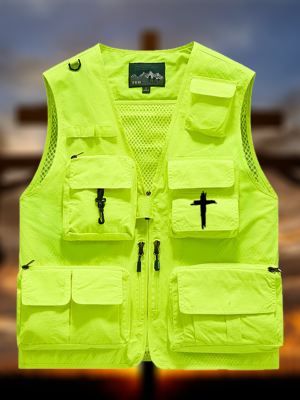 Cross Printed Jesus God Christian Detachable Outdoor Fishing & Hiking Vest