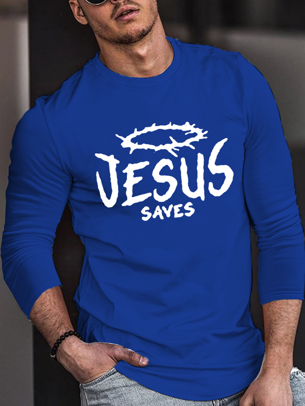 Jesus Saves Jesus God  Christian Cotton Long Sleeve T-Shirt