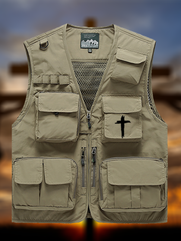 Cross Printed Jesus God Christian Detachable Outdoor Fishing & Hiking Vest