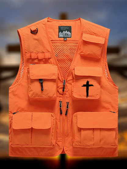 Cross Printed Jesus God Christian Detachable Outdoor Fishing & Hiking Vest