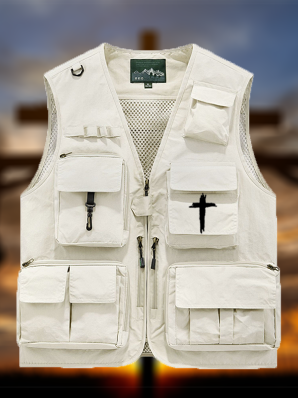 Cross Printed Jesus God Christian Detachable Outdoor Fishing & Hiking Vest