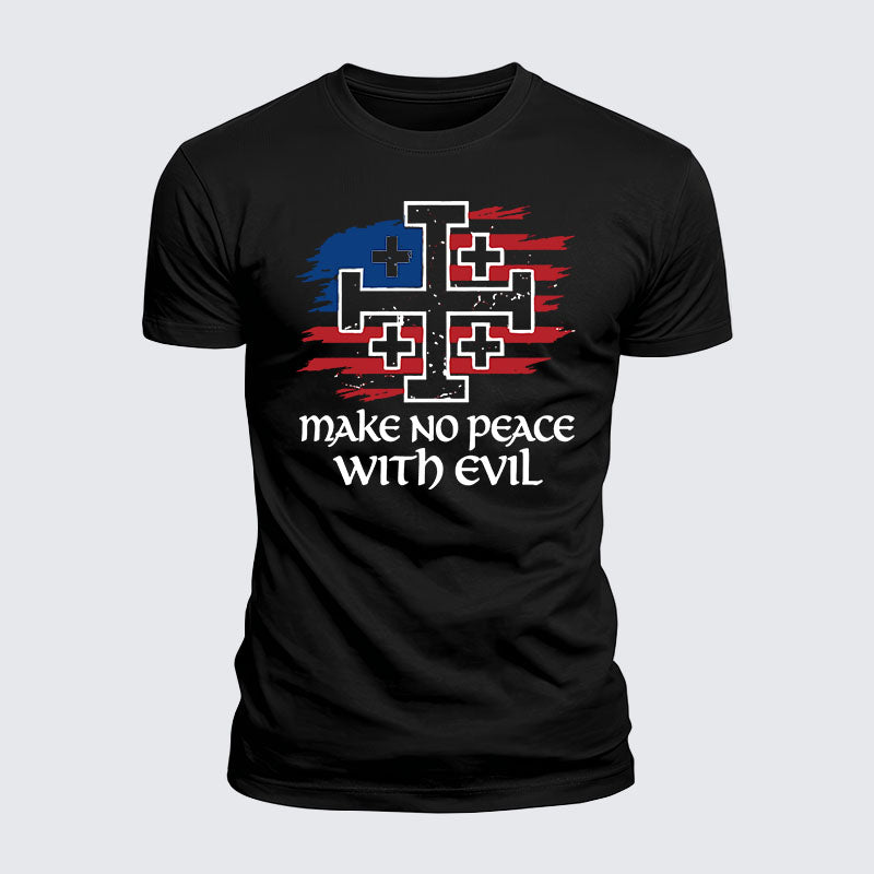 Luxe Mercerized Cotton Tee - Make No Peace with Evil Jerusalem Cross United States Flag