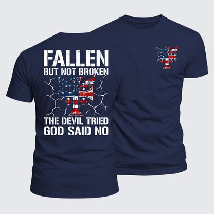Luxe Mercerized Cotton Tee - Fallen But Not Broken The Devil Tried God Said No
