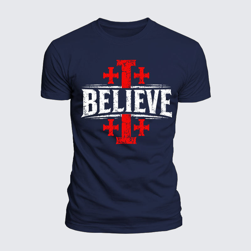Luxe Mercerized Cotton Tee - Believe Jerusalem Cross