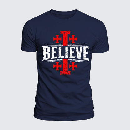 Luxe Mercerized Cotton Tee - Believe Jerusalem Cross