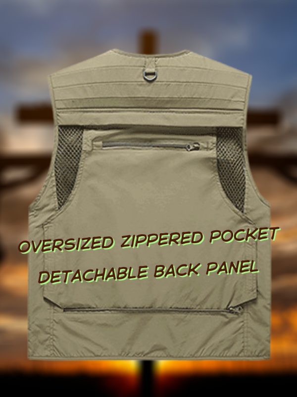 Cross Printed Jesus God Christian Detachable Outdoor Fishing & Hiking Vest