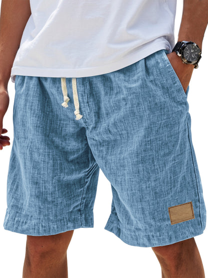Men's Breathable Linen Loose Fit Embroidered Logo Casual Holiday Shorts