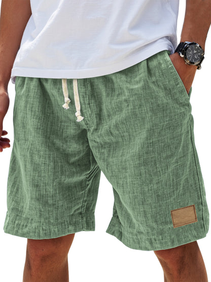 Men's Breathable Linen Loose Fit Embroidered Logo Casual Holiday Shorts