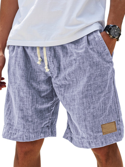 Men's Breathable Linen Loose Fit Embroidered Logo Casual Holiday Shorts