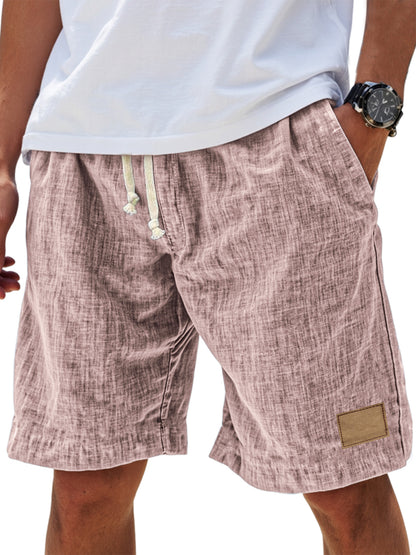 Men's Breathable Linen Loose Fit Embroidered Logo Casual Holiday Shorts