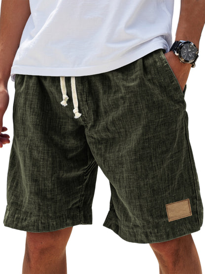 Men's Breathable Linen Loose Fit Embroidered Logo Casual Holiday Shorts