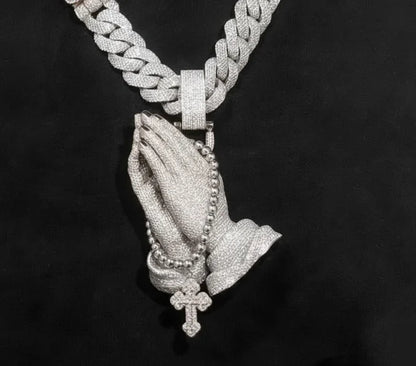 New Moissanite Praying Hands Cross Pendant