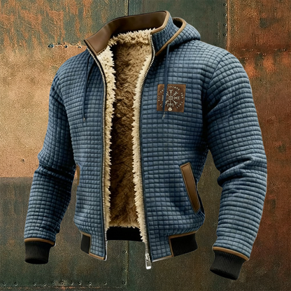 Men's Thermal Grid Jacket Fleece Shearling & Structured Waffle Zip-Up Hoodie