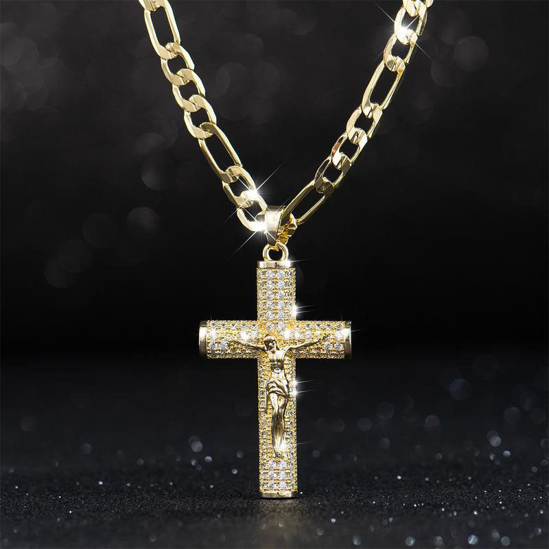 Cross Diamond-studded Cuban Chain Necklace