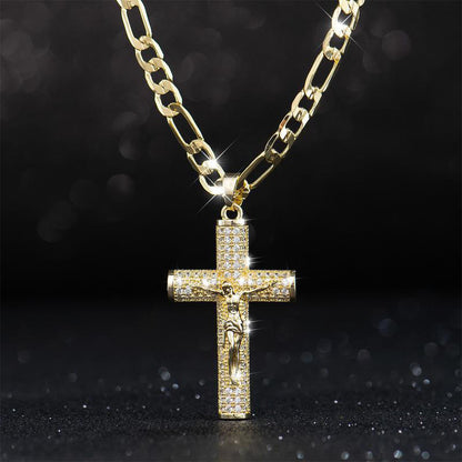 Cross Diamond-studded Cuban Chain Necklace