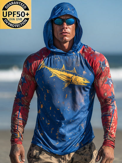 Men's Outdoor Sun Protection Breathable Cool Face Mask Hooded Printed Long-Sleeved Top