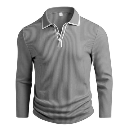 Men's Long Sleeve Polo Shirt Jacquard Fabric Collared Top