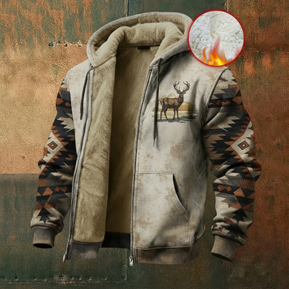 Nordic Style Viking Deer Fleece Inner Lined Winter Hoodie