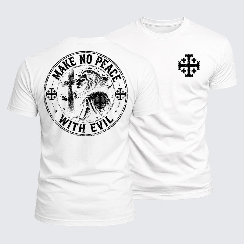 Luxe Mercerized Cotton Tee - Make No Peace with Evil Jerusalem Cross Lion