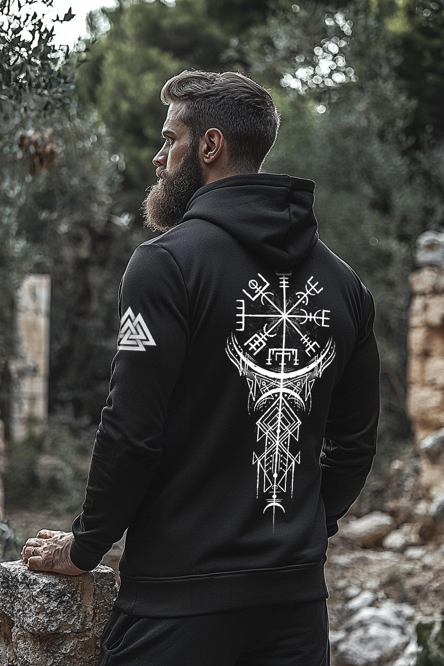 Vikings Printed Totem Vintage Raven Unisex Casual Sports Hoodie