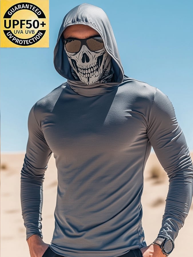 Men's Outdoor Sun Protection Breathable Cool Mask Hooded Sun Protection Long-Sleeved Top