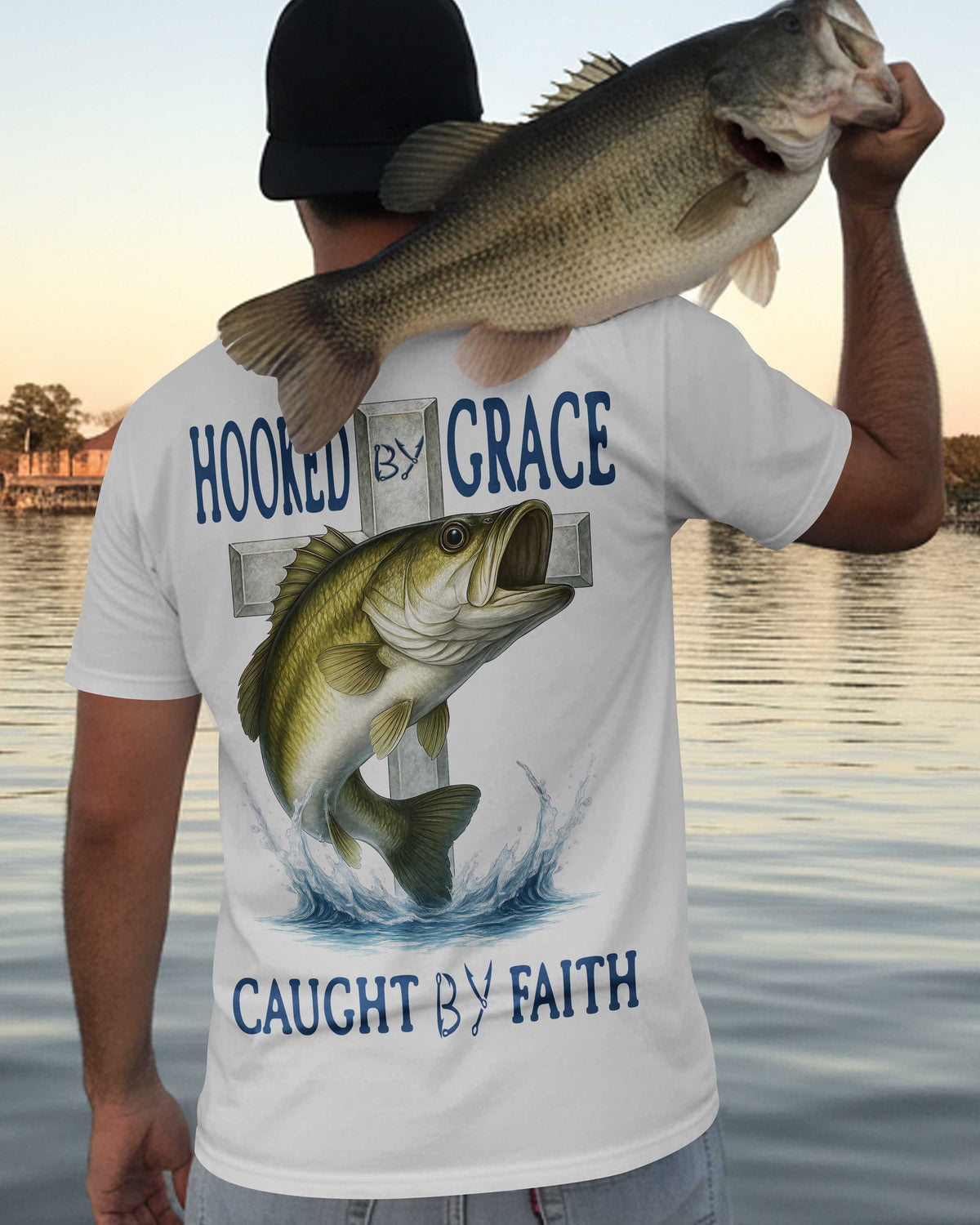 Hooked By Grace Caught By Faith All Over Print T-Shirt